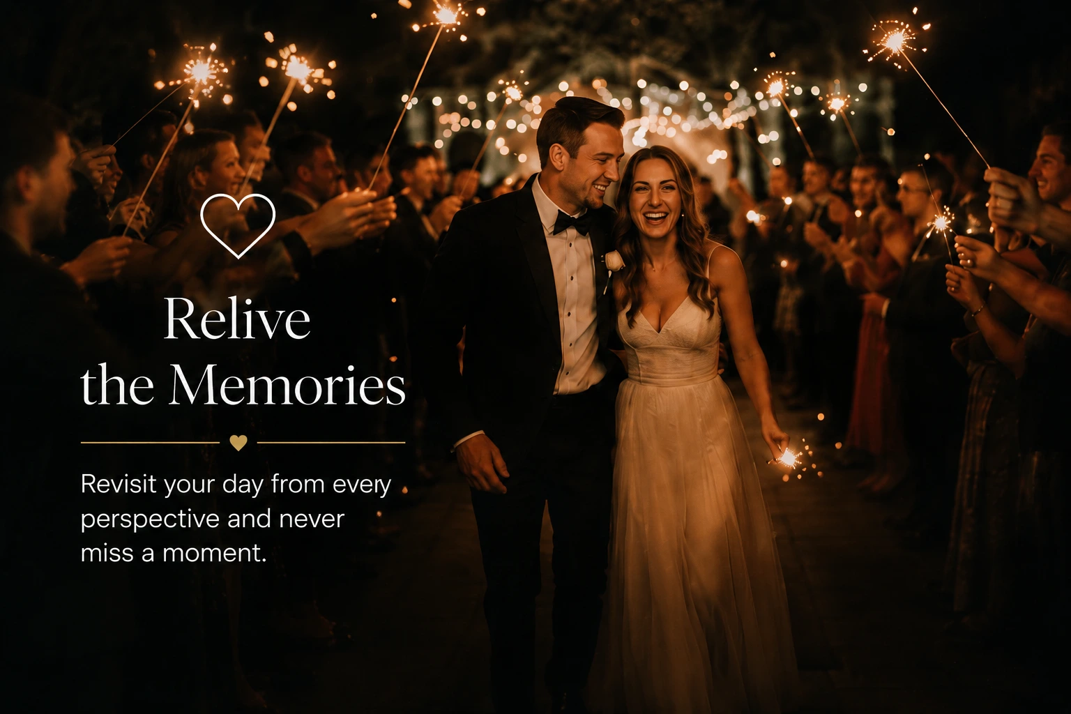 Wedding sparkler send-off captured by guests
